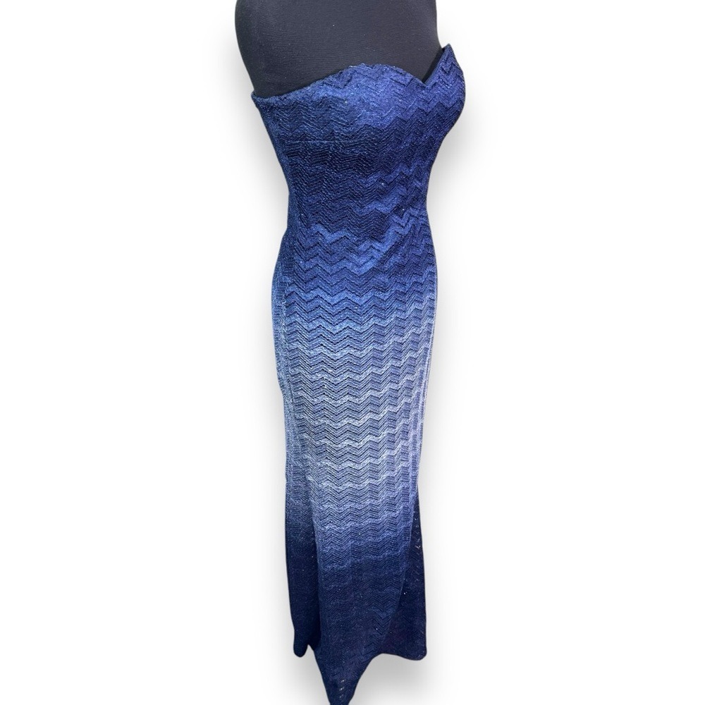 Betsy & Adam Blue Ombre Glitter Chevron Gown Strapless Sweetheart Womens 4/6/8 - Picture 10 of 11